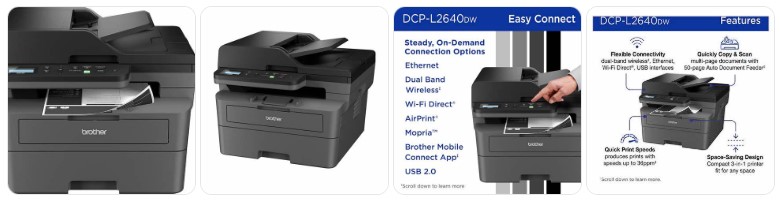 Brother DCP-L2640DW wireless monochrome laser printer with duplex and multifunction features