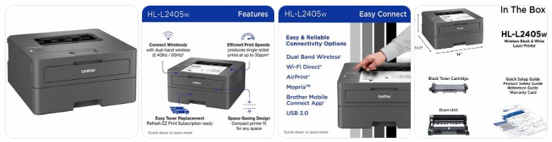 Brother HL-L2405W compact wireless monochrome laser printer for home and office use
